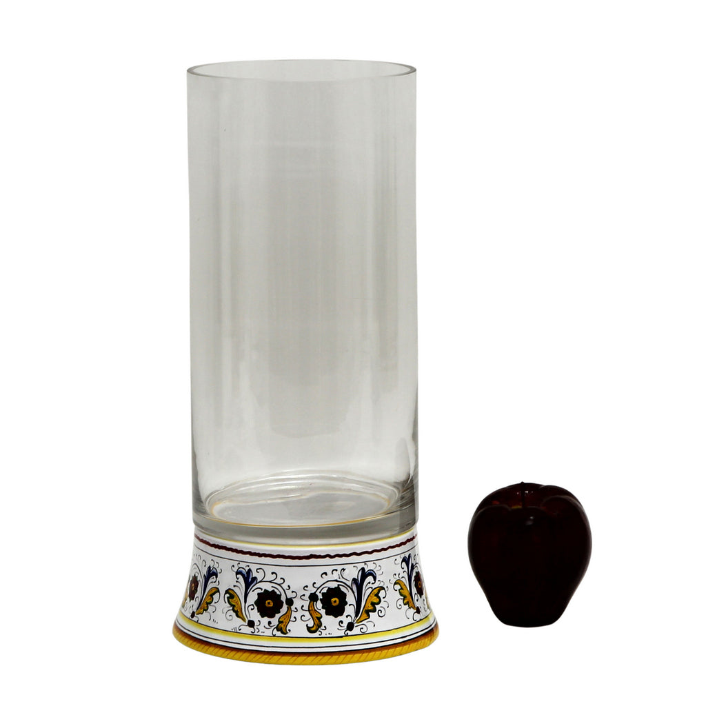 DERUTA BELLA VETRO: Cylindrical Glass Vase on ceramic base PERUGINO design - CLEAR Glass - Artistica.com