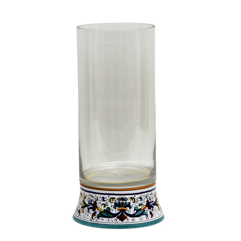 DERUTA BELLA VETRO: Cylindrical Glass Vase on ceramic base RICCO DERUTA design - CLEAR Glass - Artistica.com