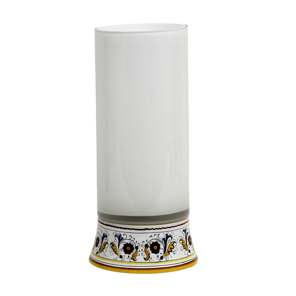 DERUTA BELLA VETRO: Cylindrical Glass Vase on ceramic base PERUGINO design - WHITE Glass - Artistica.com