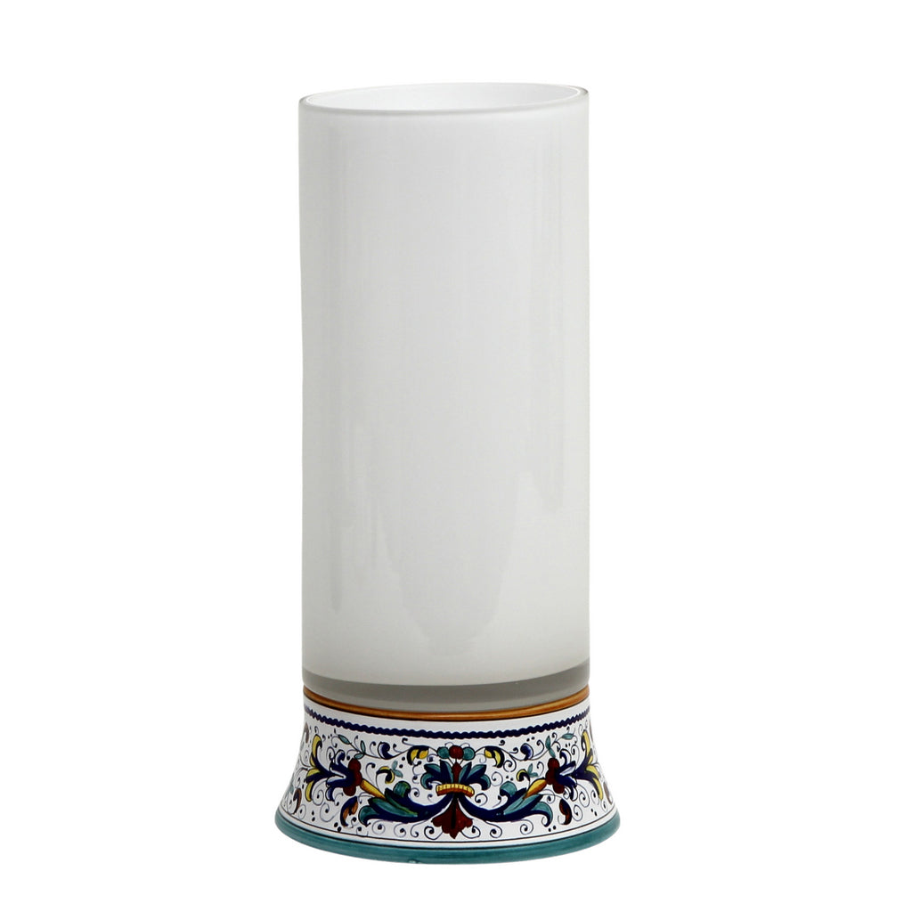 DERUTA BELLA VETRO: Cylindrical Glass Vase on ceramic base RICCO DERUTA design - WHITE Glass - Artistica.com