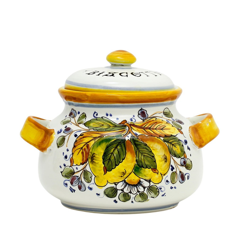 POSITANO: Biscotti round jar hand painted with exclusive Positano Lemon design - Artistica.com