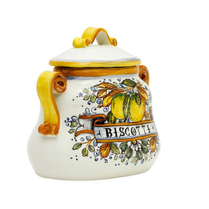 POSITANO: Biscotti oval jar hand painted with exclusive Positano Lemon design - Artistica.com