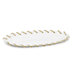 PURITY GLAMOUR: Large Oval Tray Centerpiece - Pure White with Gold Chain - Artistica.com