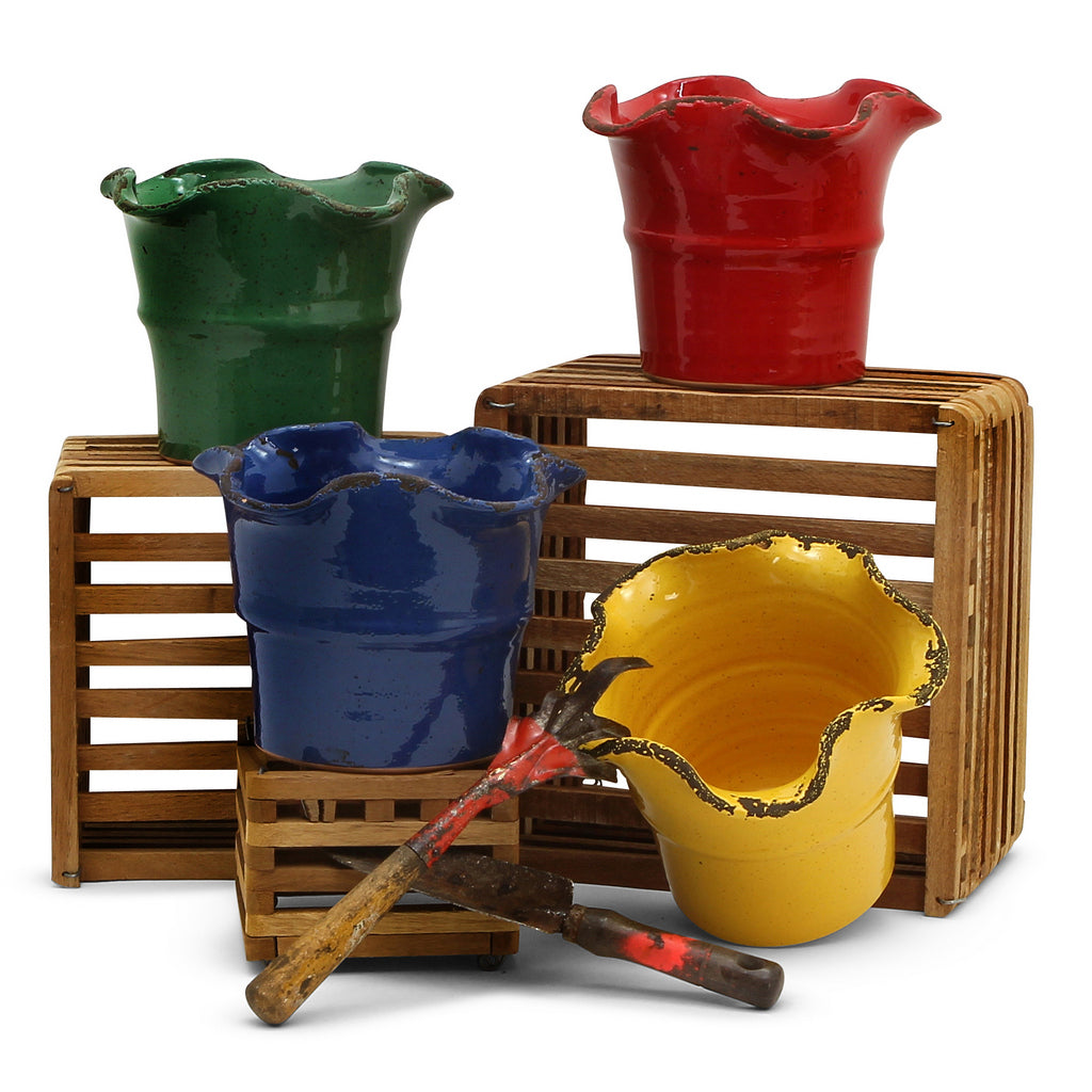 SCAVO Giardini Garden: Large Planter Vase with fluted rim 'AVIATOR' Dark Blue - Artistica.com