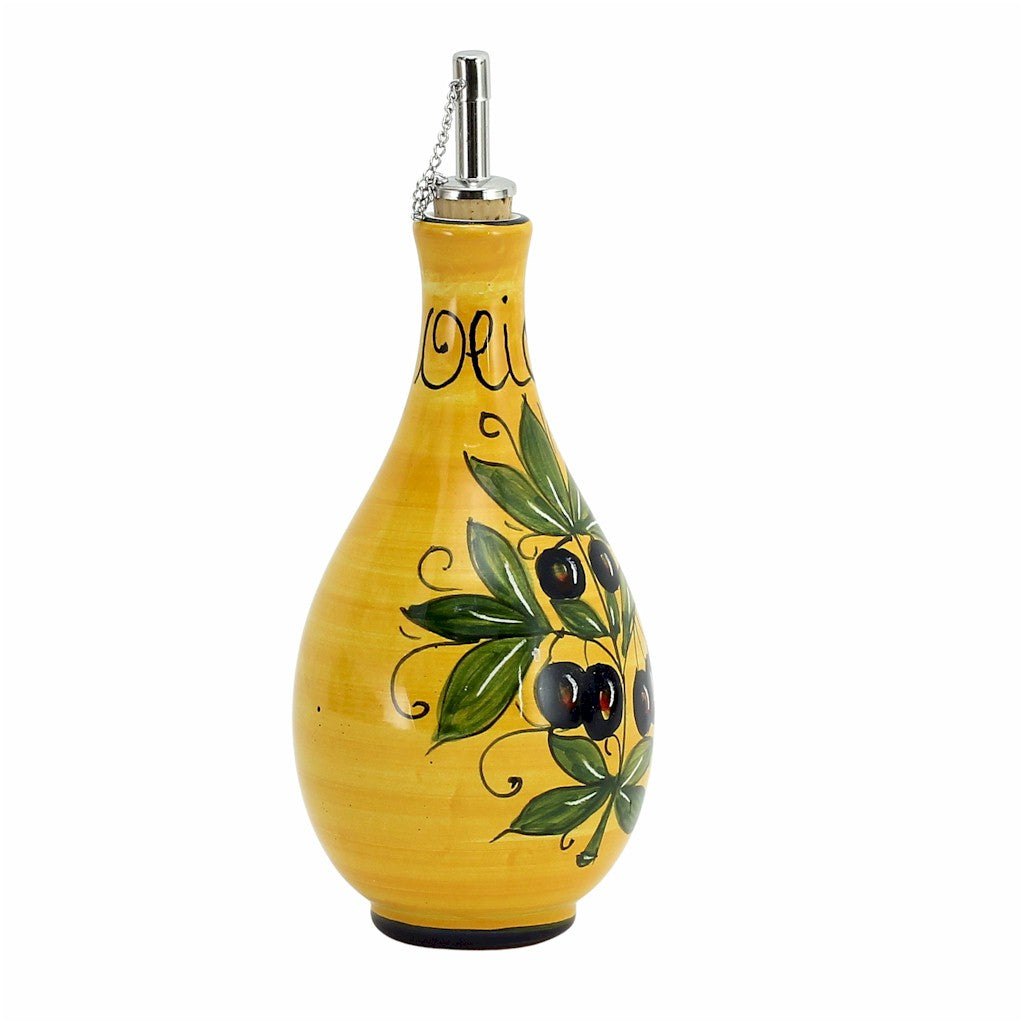 OLIVE FONDO GIALLO: OLIO bottle container with pourer. [R] - Artistica.com
