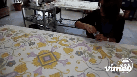 CERAMIC STONE TABLE + IRON BASE: ALTAMURA Design - Hand Painted in Deruta, Italy. - Artistica.com