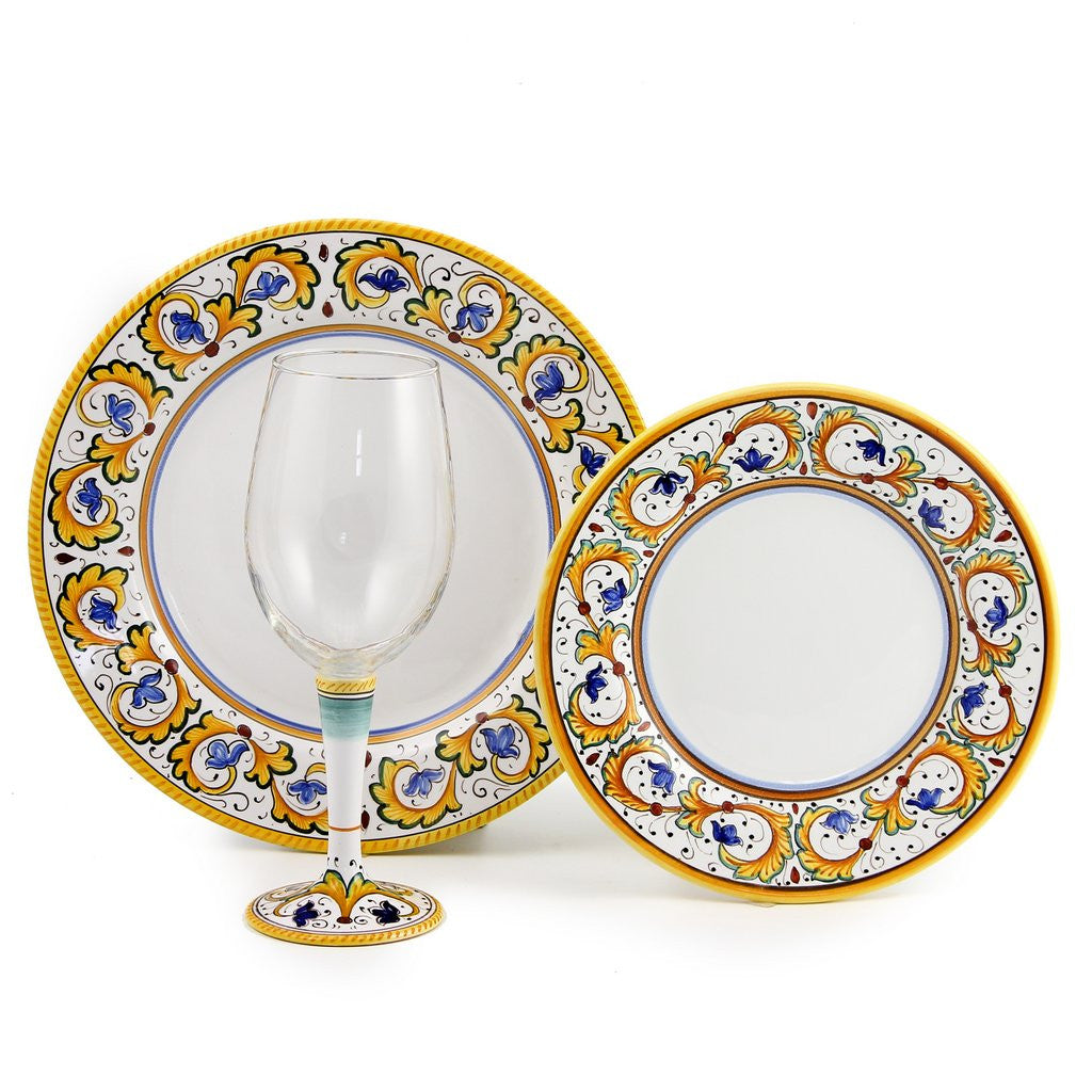 DERUTA STEMWARE PACK: Pinot Glass and Dinner Plate and Salad Plate PERUGINO Design - Artistica.com
