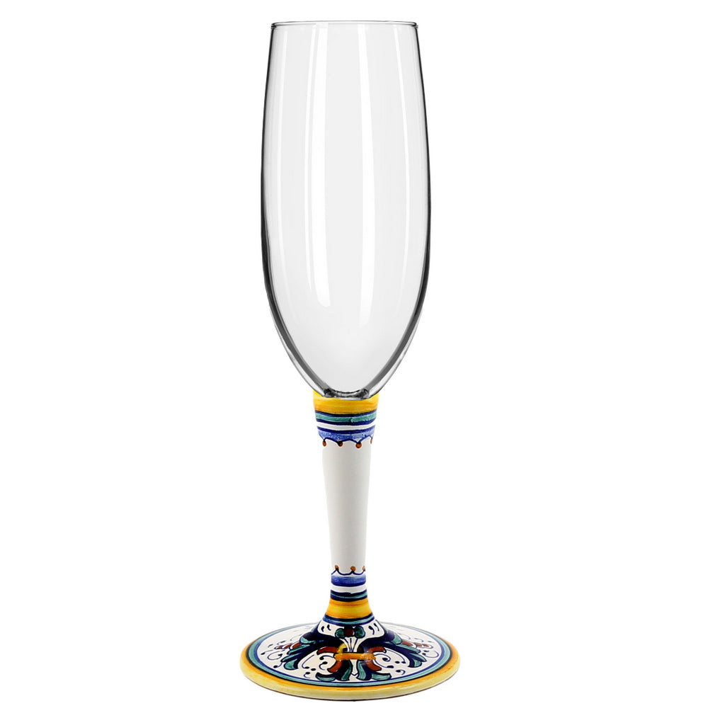 DERUTA STEMWARE: Champagne Flute on Hand Painted Ceramic Base RICCO DERUTA Design - Artistica.com