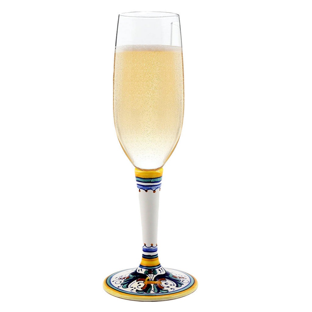 DERUTA STEMWARE: Champagne Flute on Hand Painted Ceramic Base RICCO DERUTA Design - Artistica.com