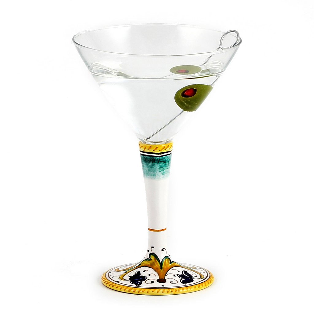 DERUTA STEMWARE: Martini Glass on Hand Painted Ceramic Base PERUGINO Design - Artistica.com