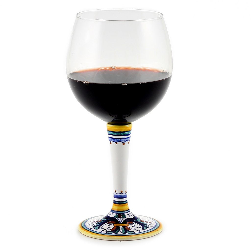 DERUTA STEMWARE: Burgundy Balloon Glass on Hand Painted Ceramic Base RICCO DERUTA Design - Artistica.com