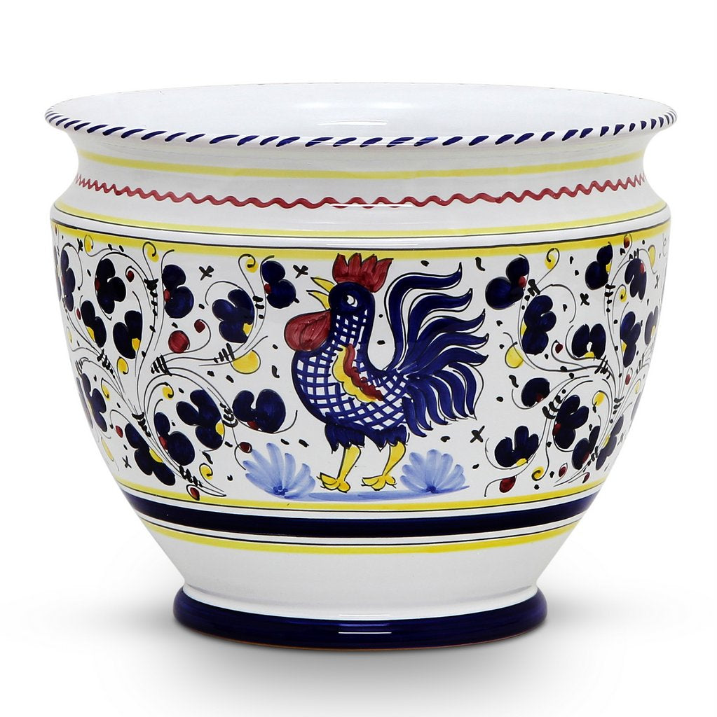 ORVIETO BLUE ROOSTER: Luxury Cachepot Planter Large - Artistica.com