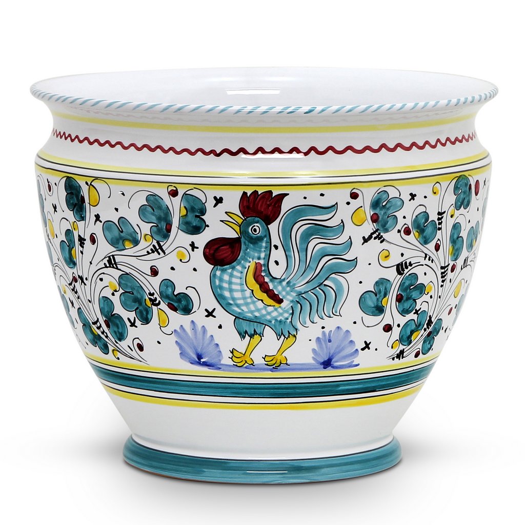 ORVIETO GREEN ROOSTER: Luxury Cachepot Planter Large - Artistica.com