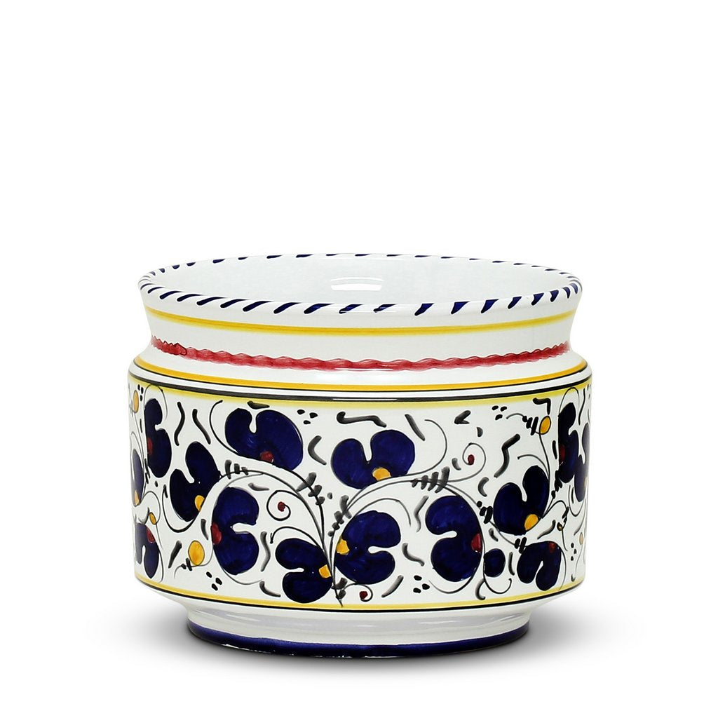 ORVIETO BLUE ROOSTER: Cylindrical Cover Pot - Cachepot Planter (Small) - Artistica.com