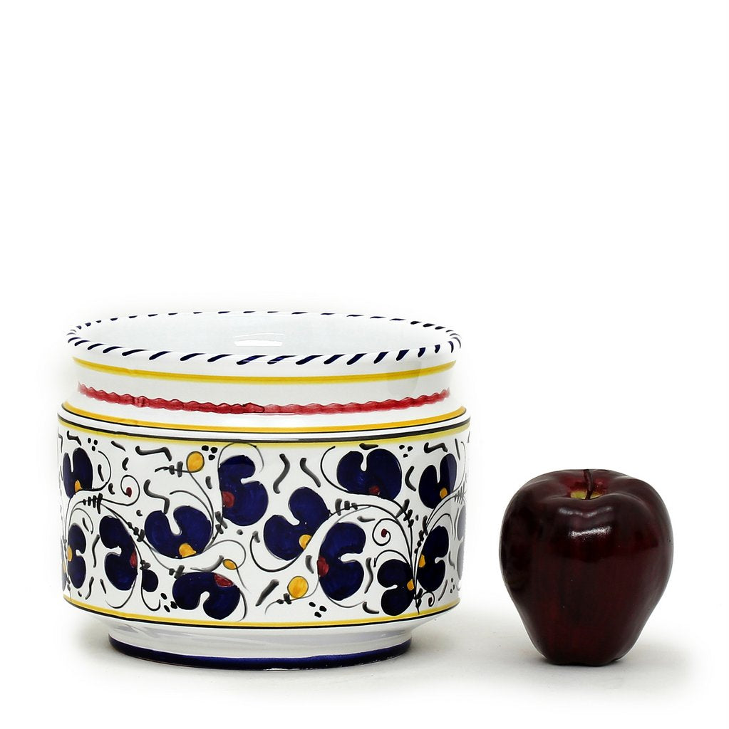 ORVIETO BLUE ROOSTER: Cylindrical Cover Pot - Cachepot Planter (Small) - Artistica.com