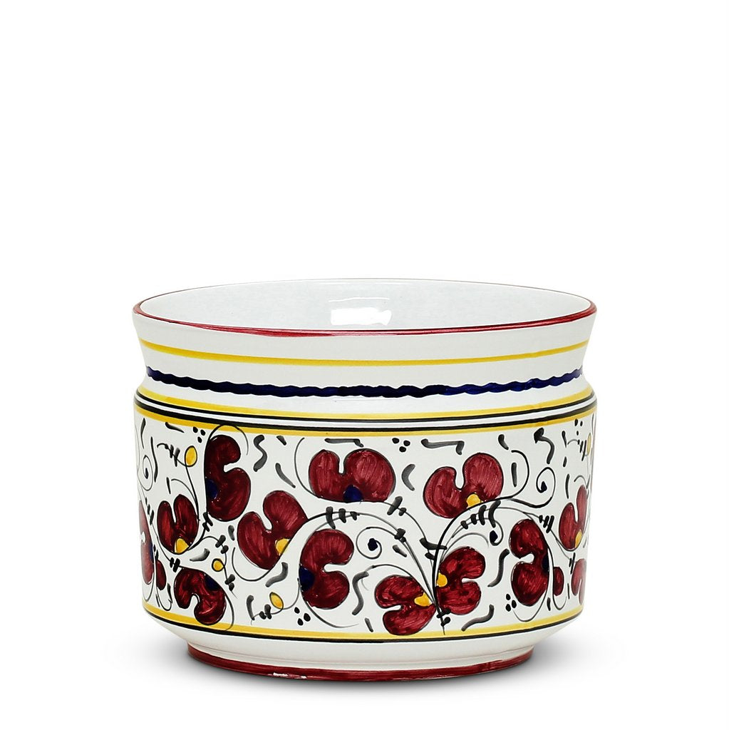 ORVIETO RED ROOSTER: Cylindrical Cover Pot - Cachepot Planter (Small) - Artistica.com