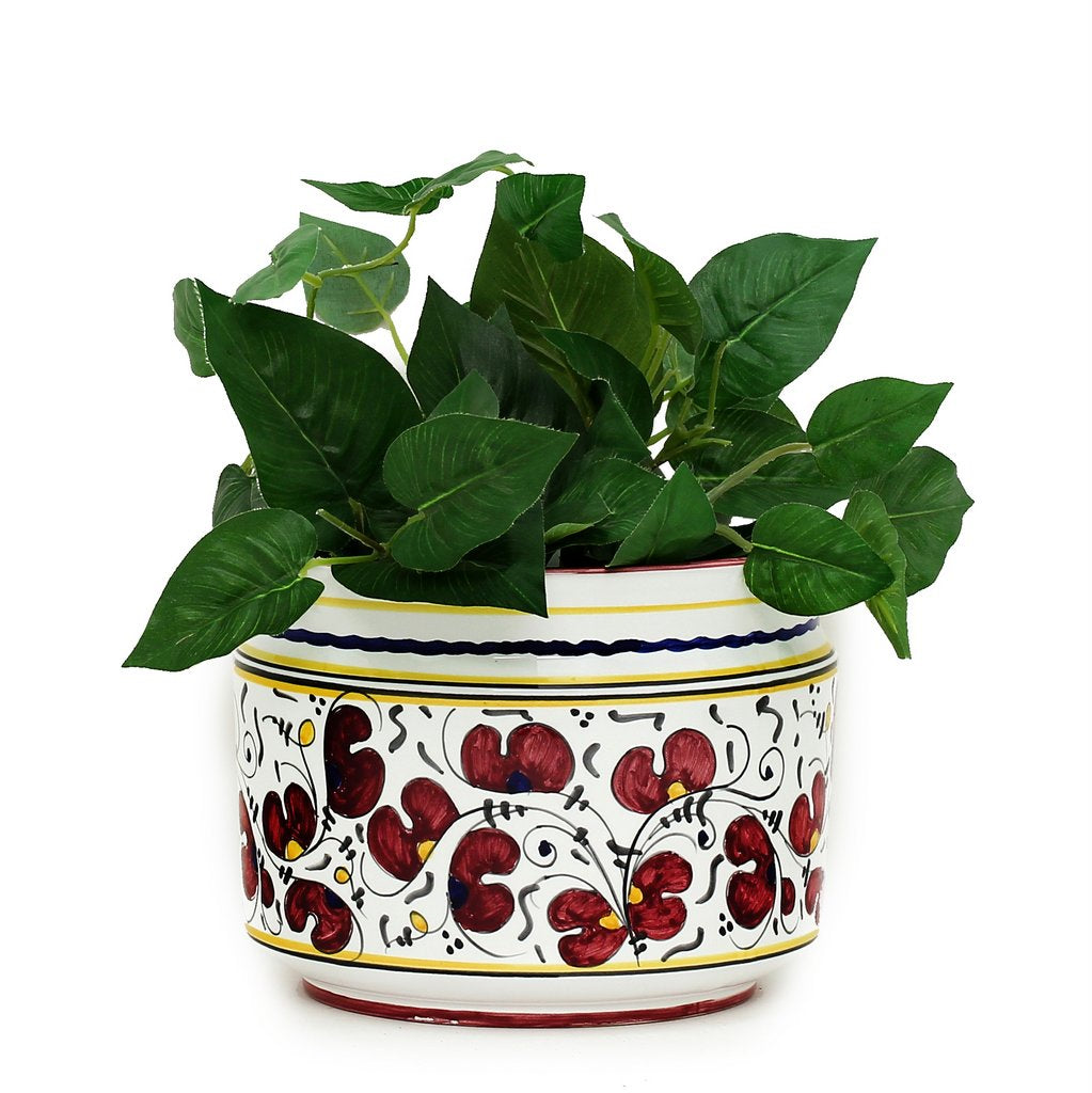 ORVIETO RED ROOSTER: Cylindrical Cover Pot - Cachepot Planter (Small) - Artistica.com