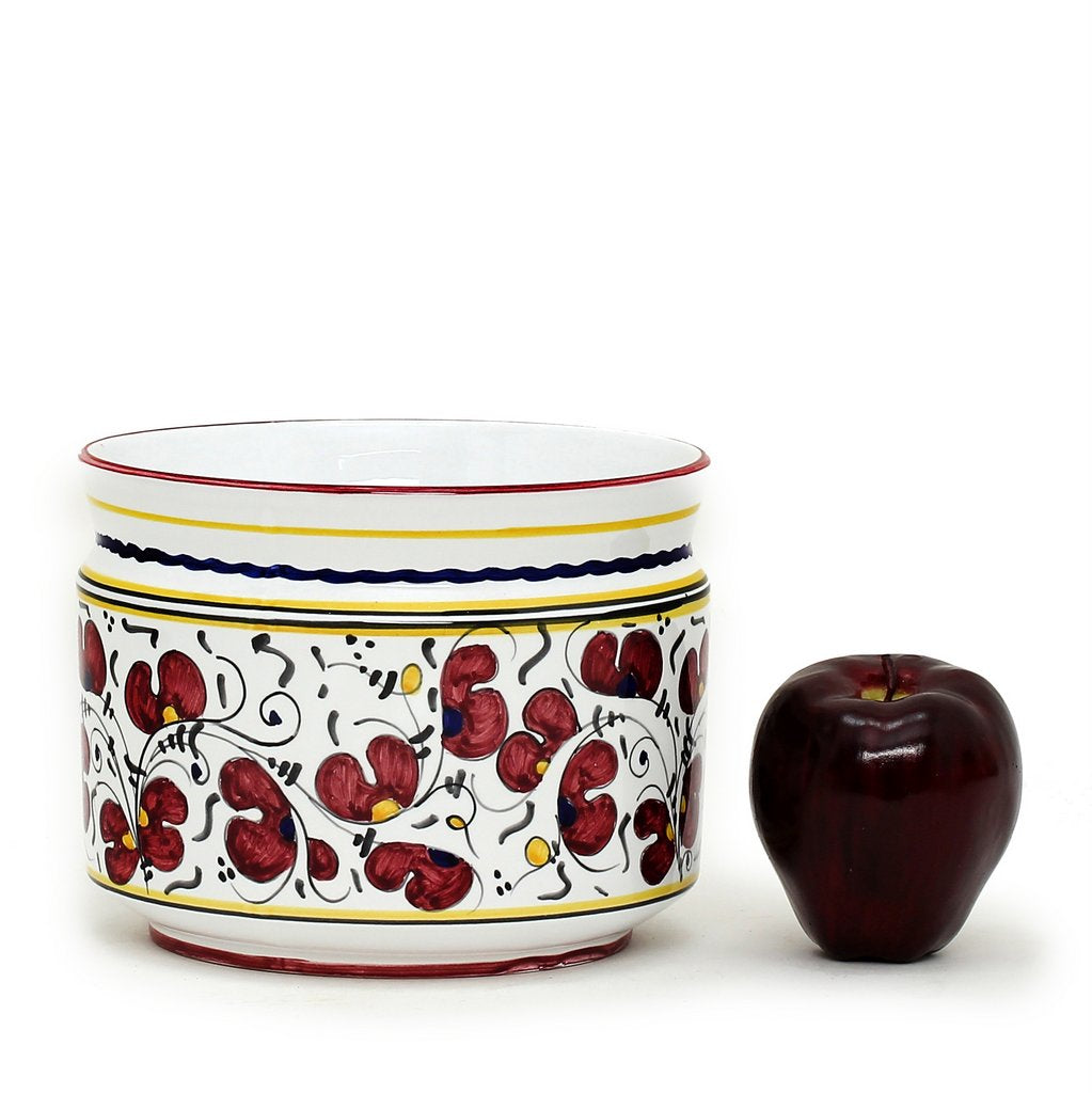 ORVIETO RED ROOSTER: Cylindrical Cover Pot - Cachepot Planter (Small) - Artistica.com