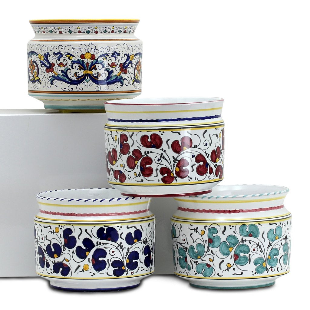 ORVIETO RED ROOSTER: Cylindrical Cover Pot - Cachepot Planter (Small) - Artistica.com