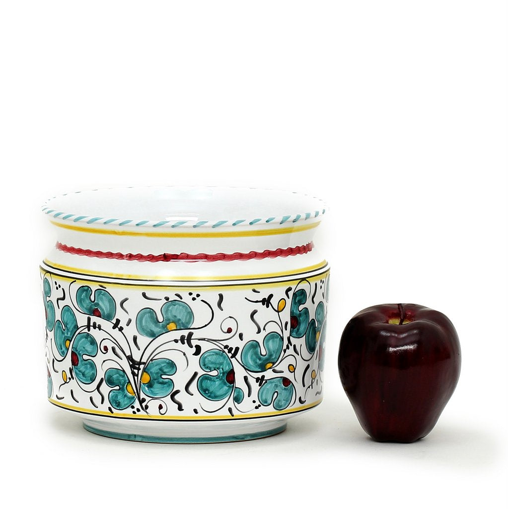 ORVIETO GREEN ROOSTER: Cylindrical Cover Pot - Cachepot Planter (Small) - Artistica.com