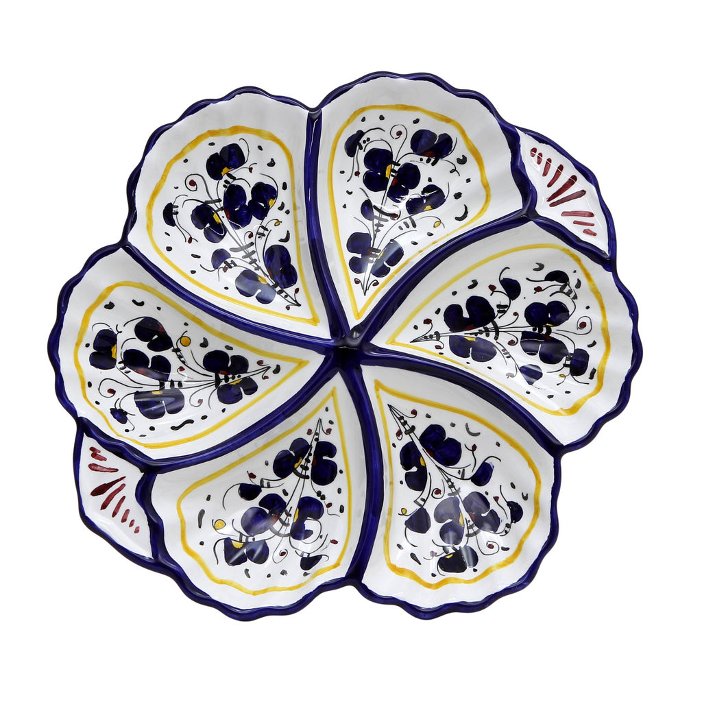 ORVIETO BLUE ROOSTER: Handled Tidbit Snack Tray Fiore/Shell server - Six Compartments - Artistica.com