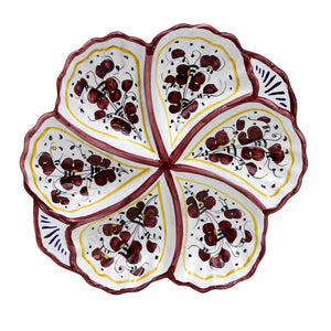 ORVIETO RED ROOSTER: Handled Tidbit Snack Tray Fiore/Shell server - Six Compartments - Artistica.com