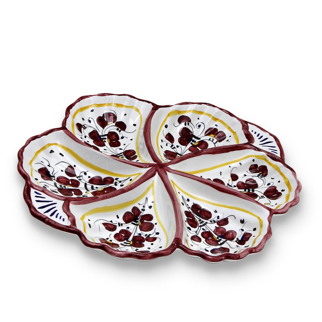 ORVIETO RED ROOSTER: Snack Tray Fiore/Shell - Six Compartments - Artistica.com
