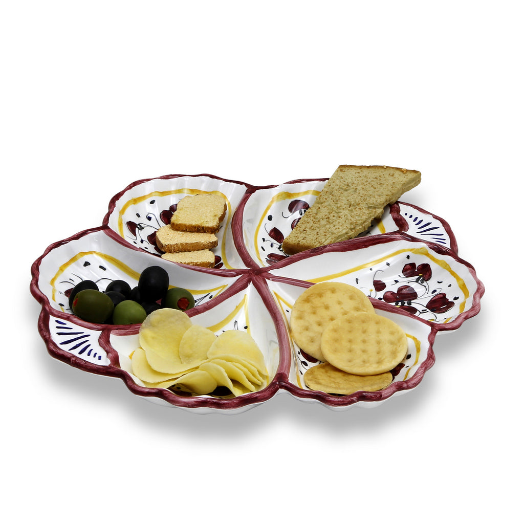 ORVIETO RED ROOSTER: Snack Tray Fiore/Shell - Six Compartments - Artistica.com