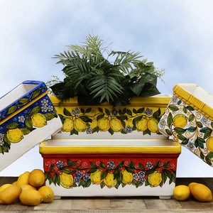 SICILIA: Rectangular Jardiniere from Caltagirone Sicily (Indoor-Outdoor) - BLUE Lemon Design - Artistica.com