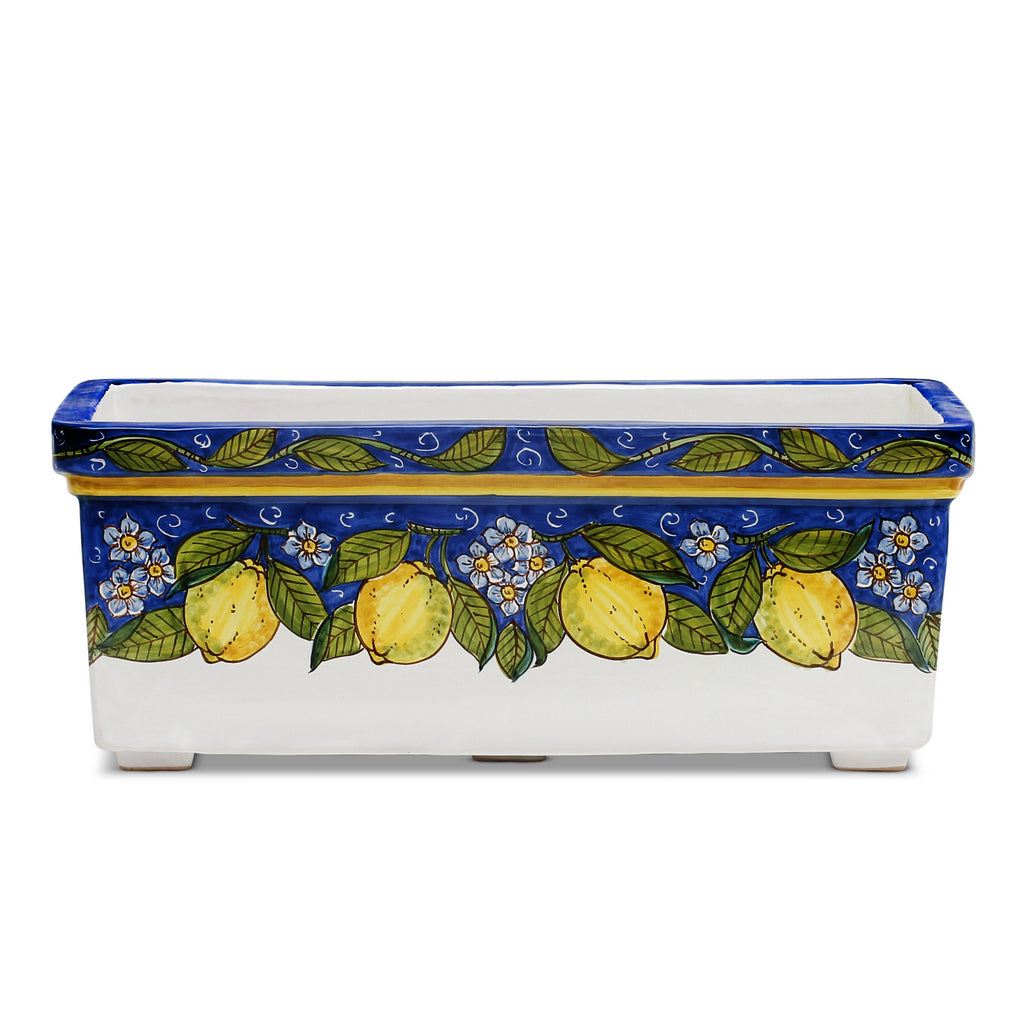 SICILIA: Rectangular Jardiniere from Caltagirone Sicily (Indoor-Outdoor) - BLUE Lemon Design - Artistica.com