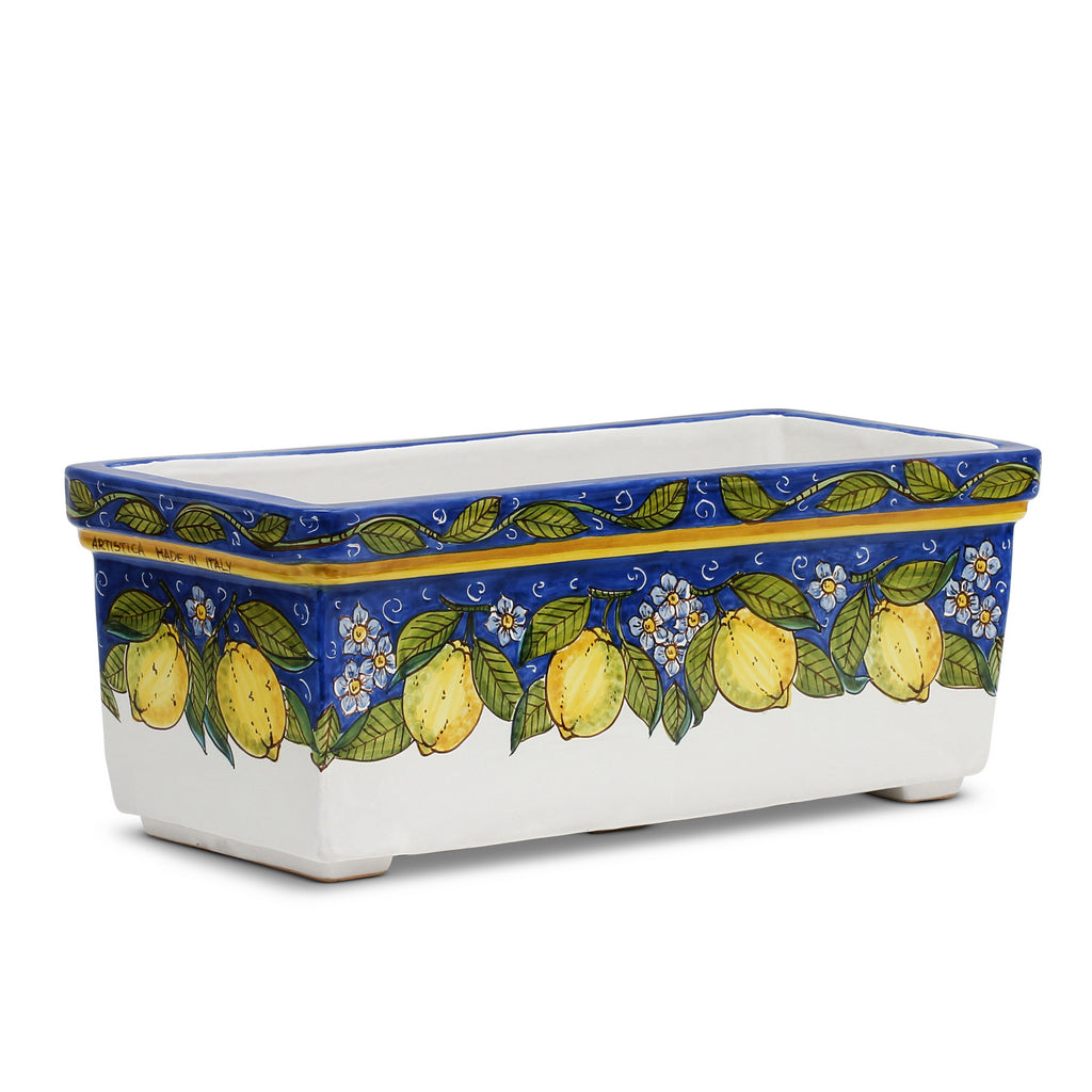 SICILIA: Rectangular Jardiniere from Caltagirone Sicily (Indoor-Outdoor) - BLUE Lemon Design - Artistica.com
