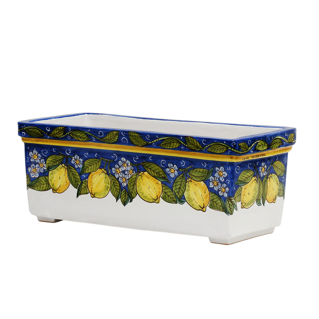 SICILIA: Rectangular Jardiniere from Caltagirone Sicily (Indoor-Outdoor) - BLUE Lemon Design - Artistica.com