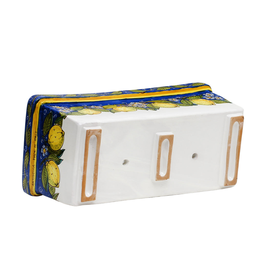 SICILIA: Rectangular Jardiniere from Caltagirone Sicily (Indoor-Outdoor) - BLUE Lemon Design - Artistica.com