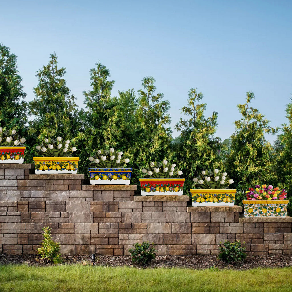 SICILIA: Rectangular Jardiniere from Caltagirone Sicily (Indoor-Outdoor) - Lemon Design - Artistica.com