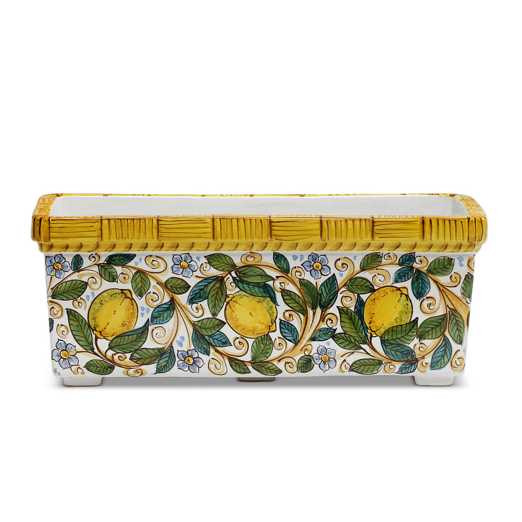 SICILIA: Rectangular Jardiniere from Caltagirone Sicily (Indoor-Outdoor) - Lemon Design - Artistica.com