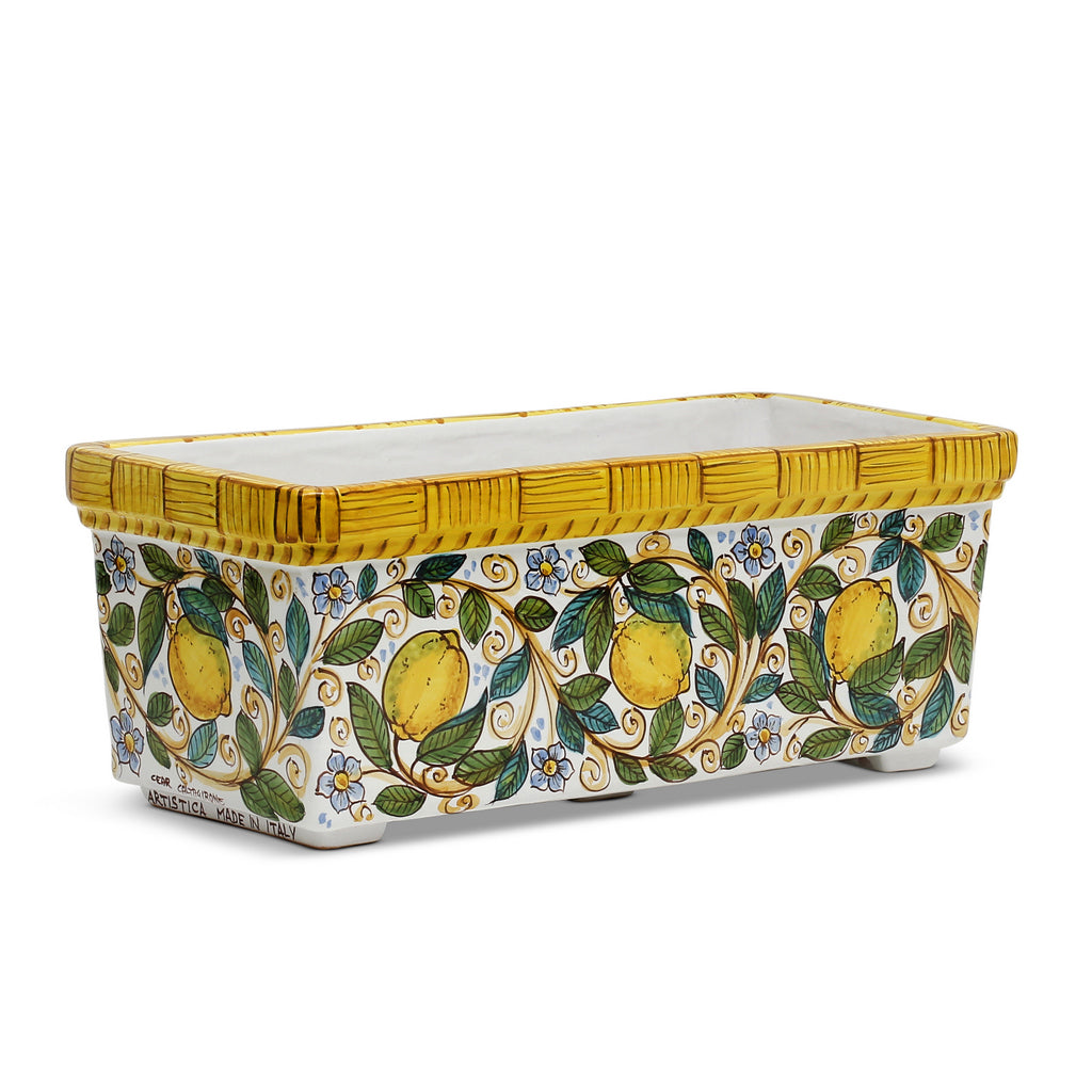 SICILIA: Rectangular Jardiniere from Caltagirone Sicily (Indoor-Outdoor) - Lemon Design - Artistica.com
