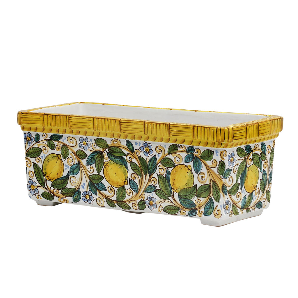 SICILIA: Rectangular Jardiniere from Caltagirone Sicily (Indoor-Outdoor) - Lemon Design - Artistica.com