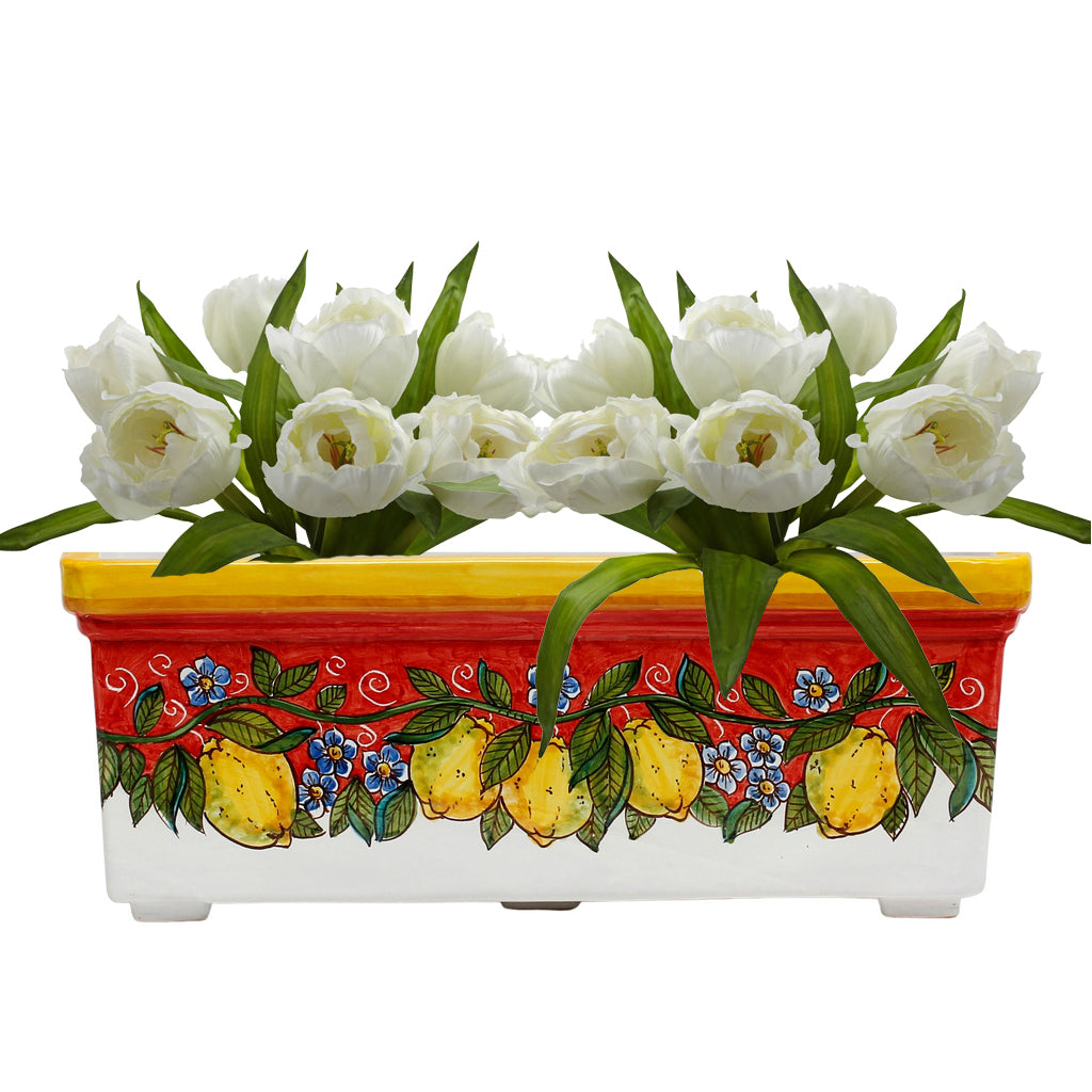 SICILIA: Rectangular Jardiniere from Caltagirone Sicily (Indoor-Outdoor) - RED Lemon Design - Artistica.com