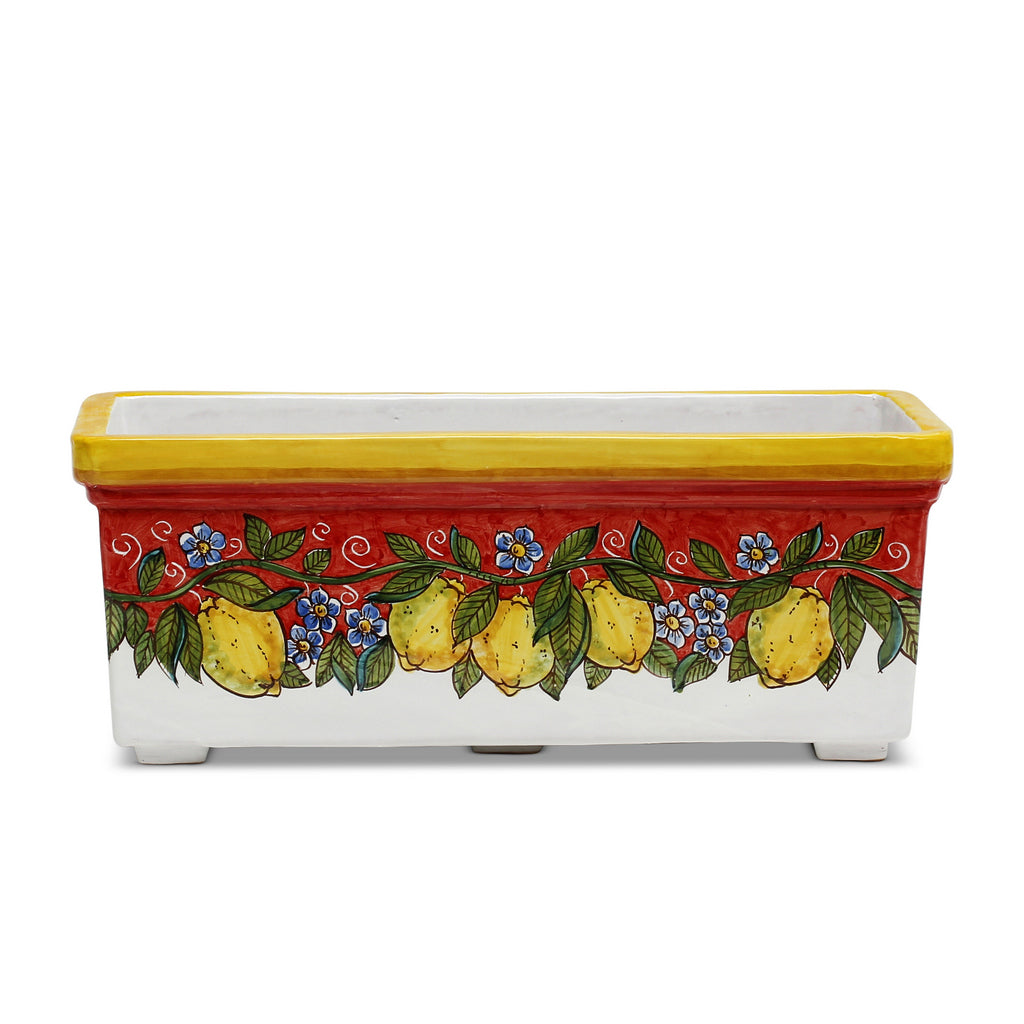 SICILIA: Rectangular Jardiniere from Caltagirone Sicily (Indoor-Outdoor) - RED Lemon Design - Artistica.com