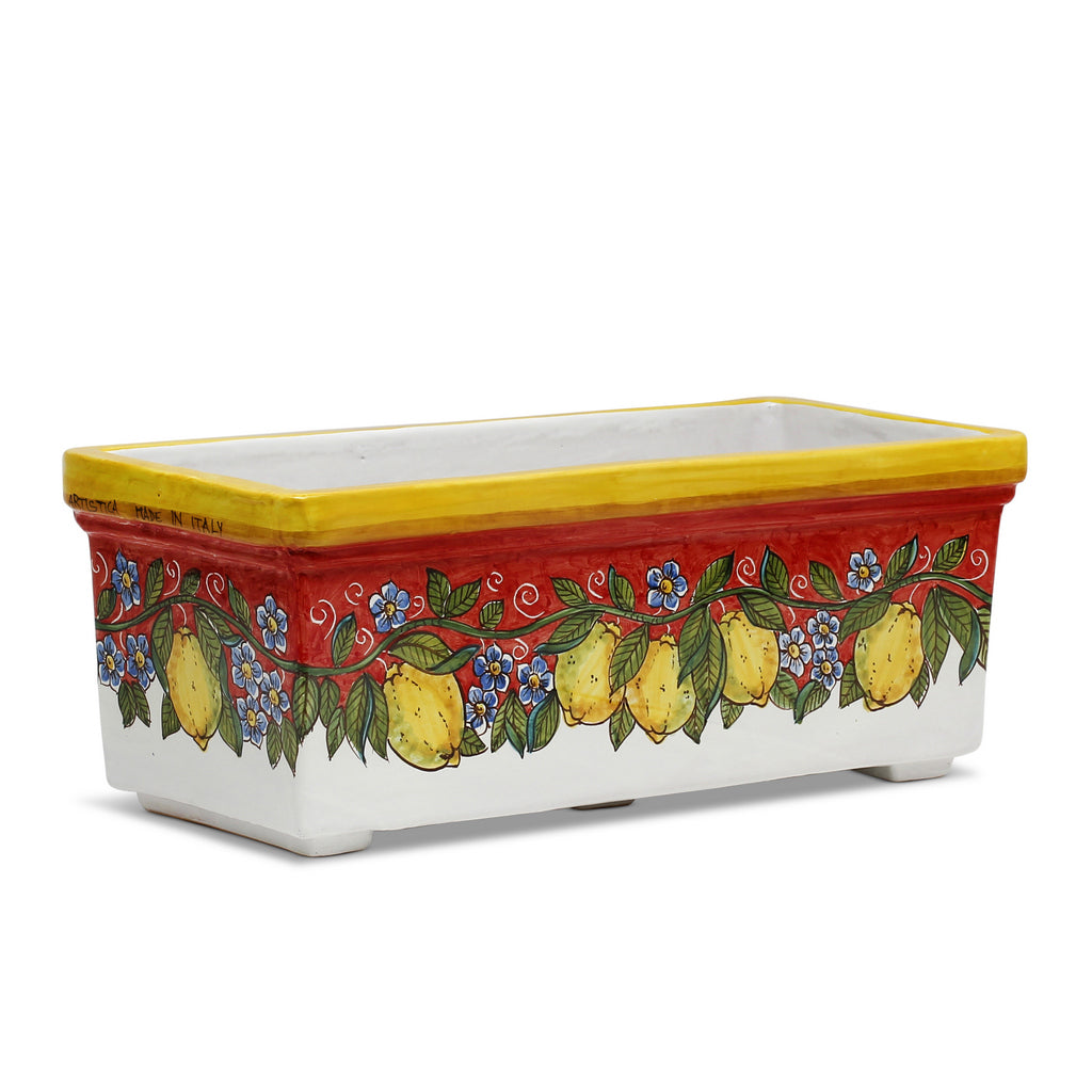 SICILIA: Rectangular Jardiniere from Caltagirone Sicily (Indoor-Outdoor) - RED Lemon Design - Artistica.com
