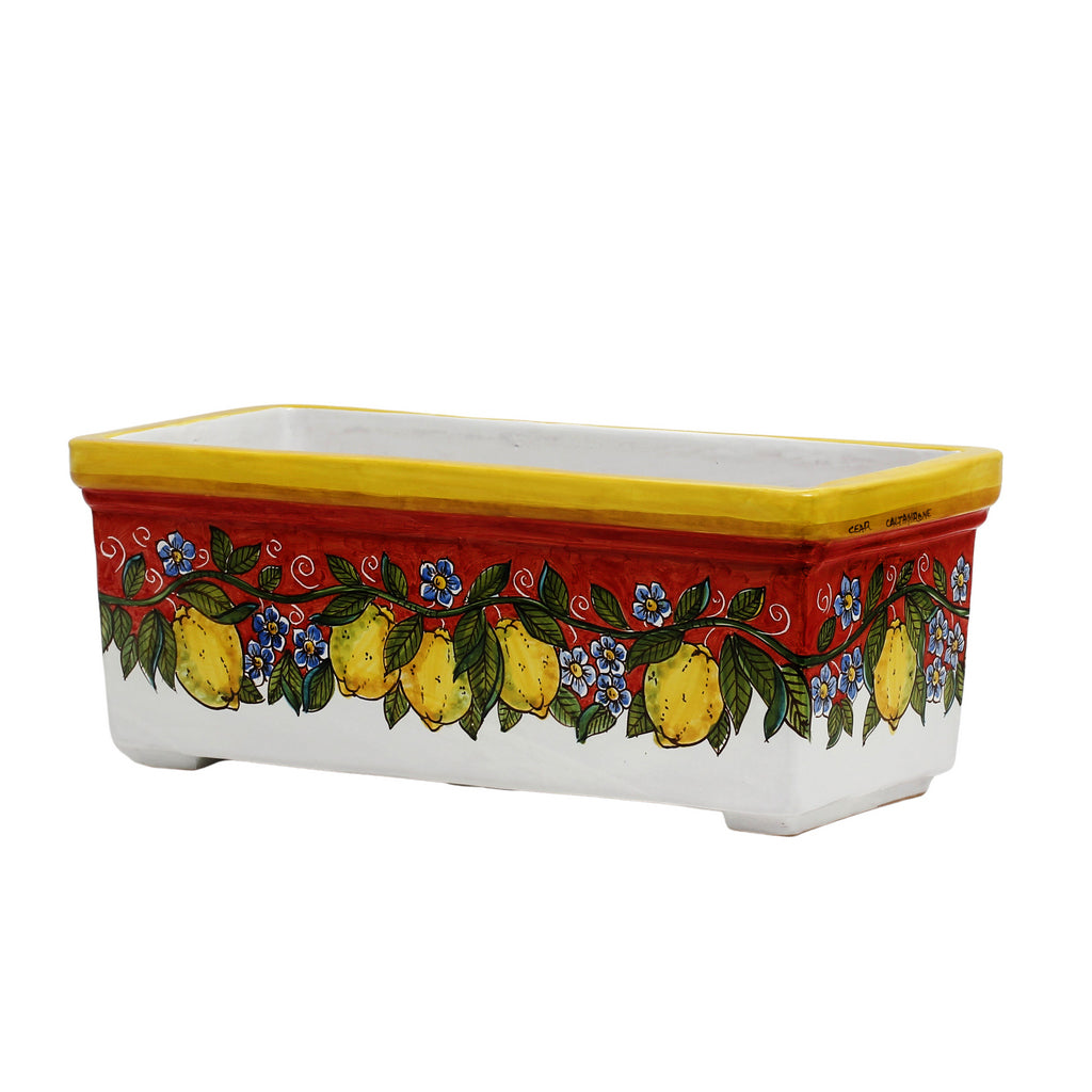 SICILIA: Rectangular Jardiniere from Caltagirone Sicily (Indoor-Outdoor) - RED Lemon Design - Artistica.com