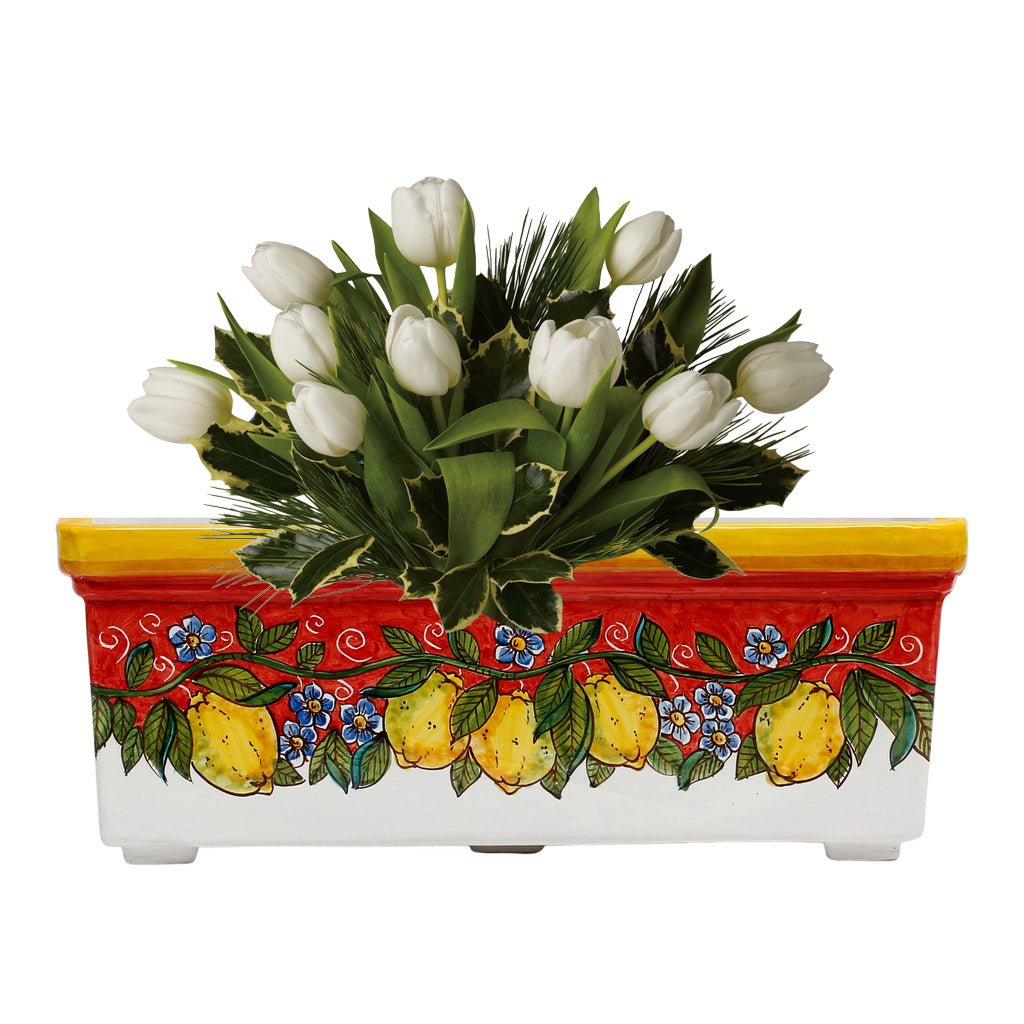 SICILIA: Rectangular Jardiniere from Caltagirone Sicily (Indoor-Outdoor) - RED Lemon Design - Artistica.com