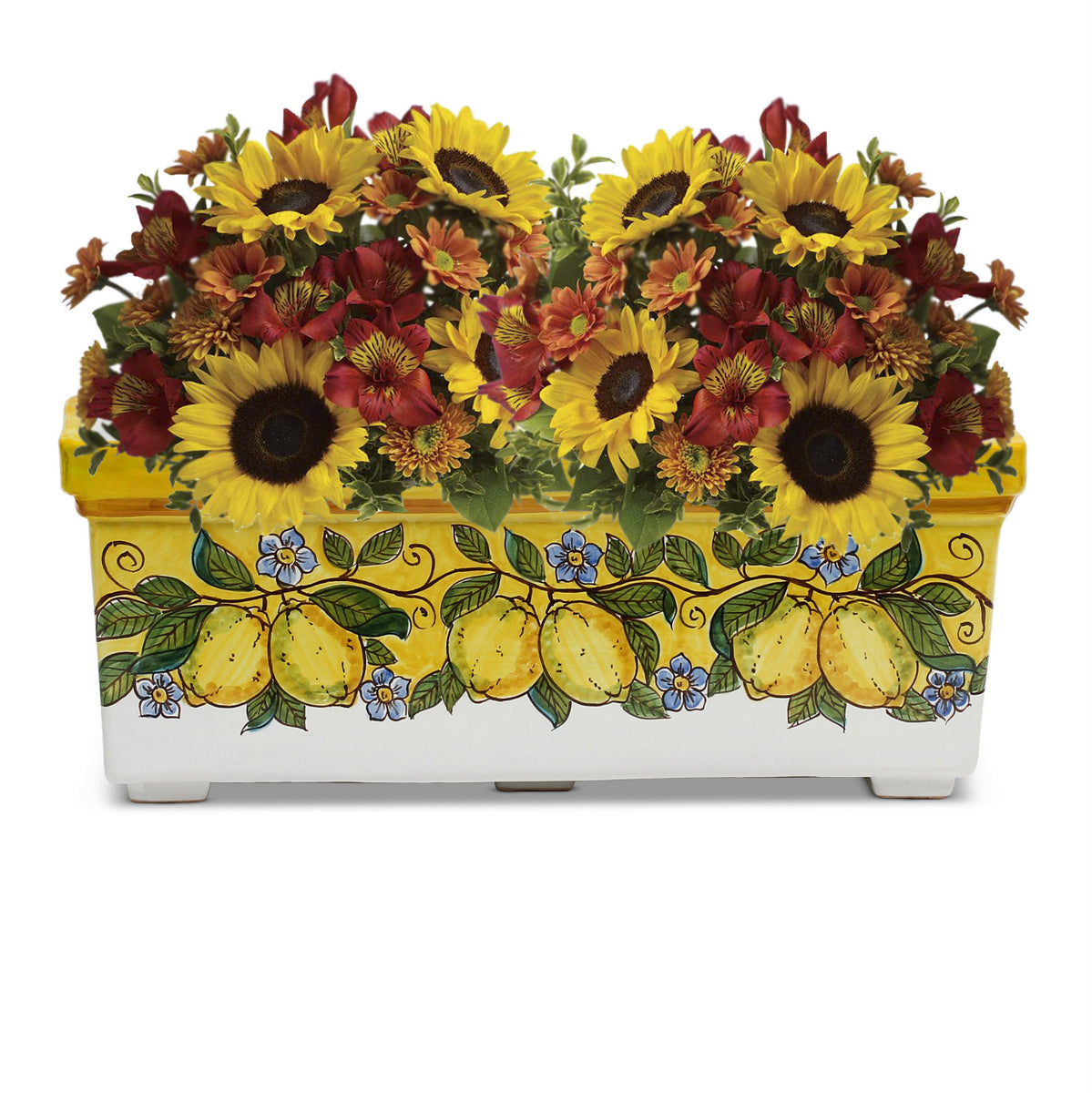 SICILIA: Rectangular Jardiniere from Caltagirone Sicily (Indoor-Outdoor) - YELLOW Lemon Design - Artistica.com