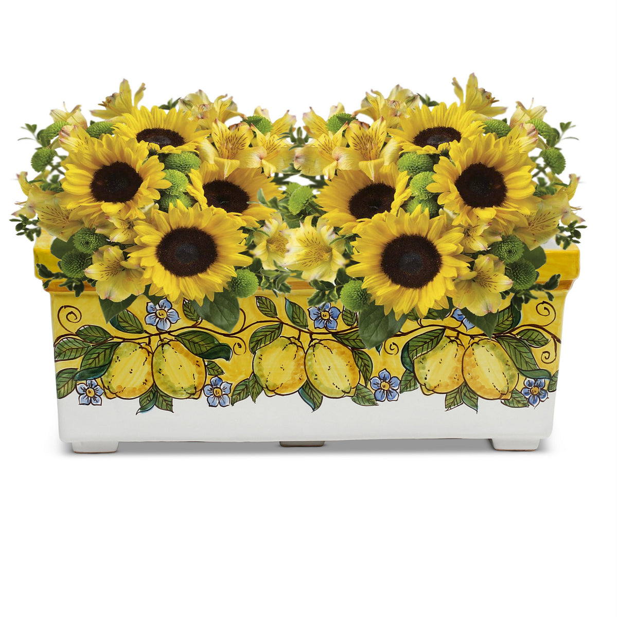 SICILIA: Rectangular Jardiniere from Caltagirone Sicily (Indoor-Outdoor) - YELLOW Lemon Design - Artistica.com