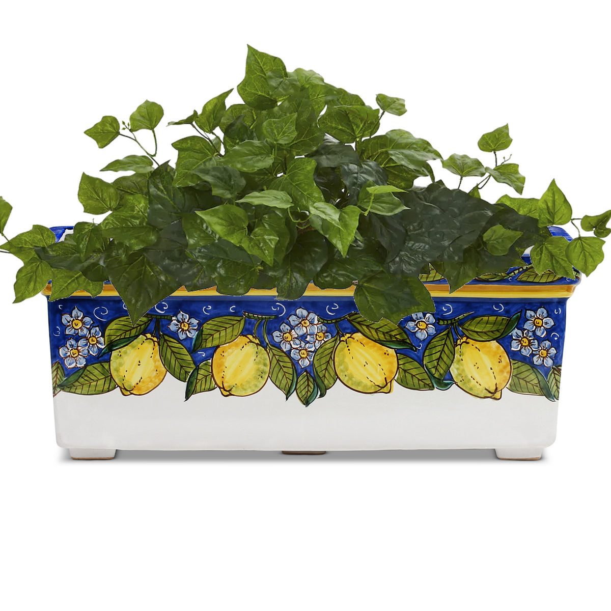 SICILIA: Rectangular Jardiniere from Caltagirone Sicily (Indoor-Outdoor) - BLUE Lemon Design - Artistica.com