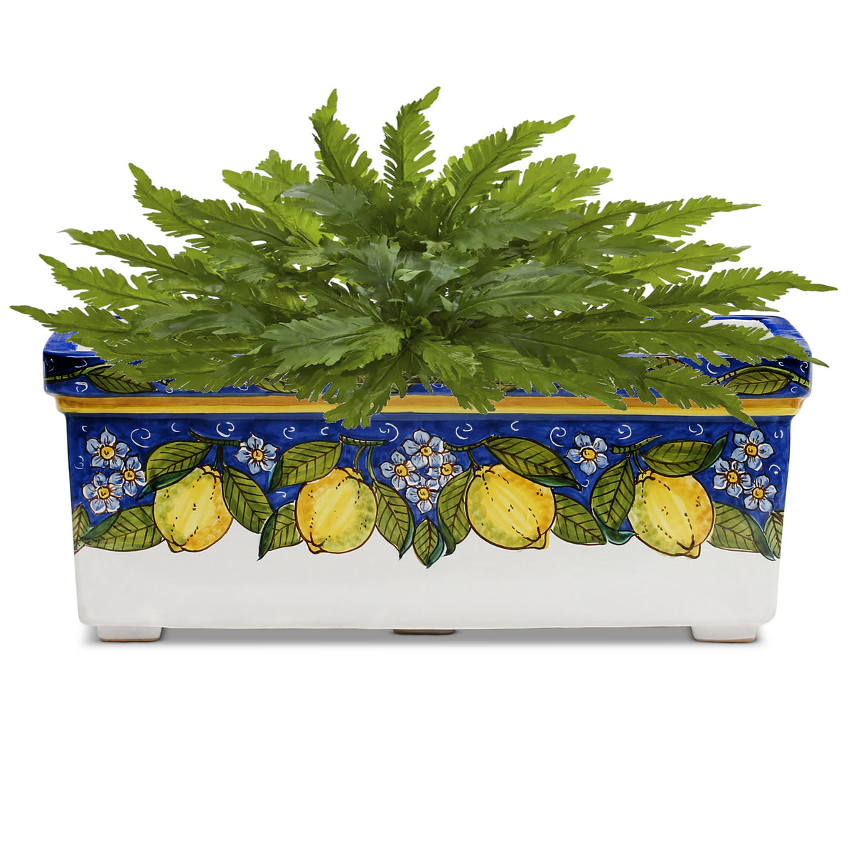 SICILIA: Rectangular Jardiniere from Caltagirone Sicily (Indoor-Outdoor) - BLUE Lemon Design - Artistica.com