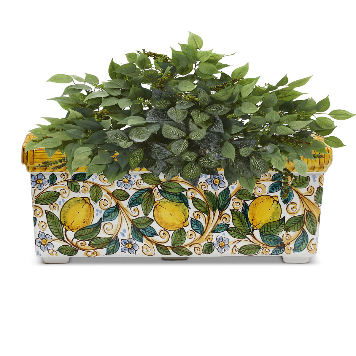 SICILIA: Rectangular Jardiniere from Caltagirone Sicily (Indoor-Outdoor) - Lemon Design - Artistica.com