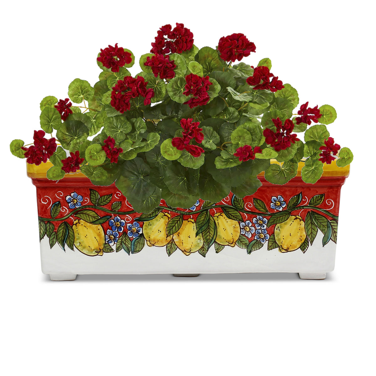 SICILIA: Rectangular Jardiniere from Caltagirone Sicily (Indoor-Outdoor) - RED Lemon Design - Artistica.com