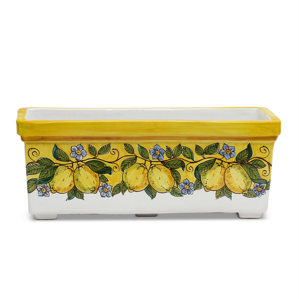 SICILIA: Rectangular Jardiniere from Caltagirone Sicily (Indoor-Outdoor) - YELLOW Lemon Design - Artistica.com