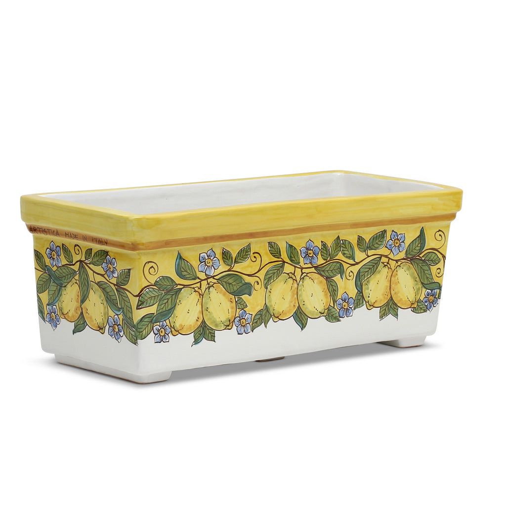 SICILIA: Rectangular Jardiniere from Caltagirone Sicily (Indoor-Outdoor) - YELLOW Lemon Design - Artistica.com